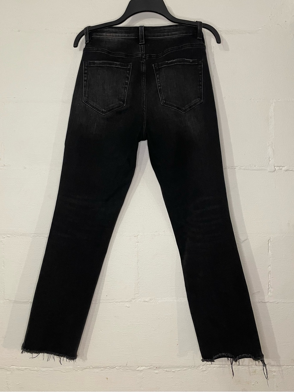 Flying Monkey Washed Black Straight Leg Jeans with Frayed Hem - Picture 3 of 4